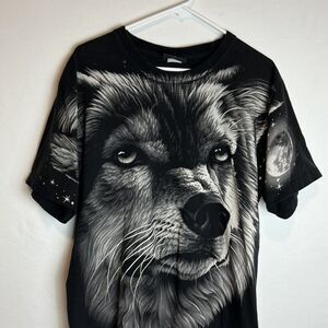 Jay’s Rock Men’s Wolf Moon All Over Print Black T-Shirt Size Large